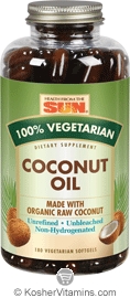 Health From The Sun Coconut Oil 100% Vegetarian Suitable not Certified Kosher 180 Vegeratian Softgels