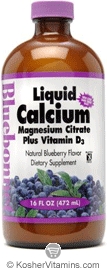 Bluebonnet Kosher Liquid Calcium Magnesium Citrate Plus Vitamin D3 Blueberry Flavor 16 OZ