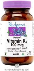 Bluebonnet Kosher Natural Vitamin K2 100 Mcg (MK-7) 100 Vegetable Capsules