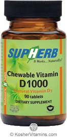SupHerb Kosher Vitamin D3 Chewable 1000 IU  90 Chewable Tablets