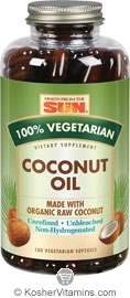 Health From The Sun Coconut Oil 100% Vegetarian Suitable not Certified Kosher -  180 Vegeratian Softgels