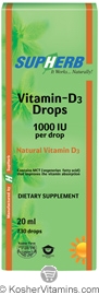 SupHerb Kosher Liquid Vitamin D3 Drops 1000 IU 20 ml