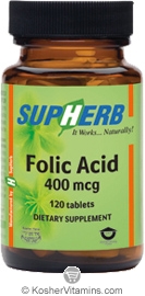 SupHerb Kosher Folic Acid 400 mcg 120 Tablets
