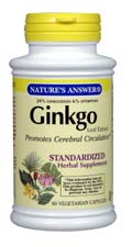 Natures Answer Standardized Ginkgo Leaf Extract Vegetarian Suitable not Certified Kosher 60 Vegicaps
