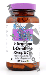 Bluebonnet Kosher L-Arginine 500 mg L-Ornithine 250 mg 50 Vcaps