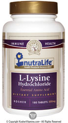 NutraLife Kosher L-Lysine 500 mg 180 Tablets