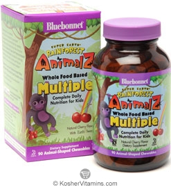 Bluebonnet Kosher Super Earth Rainforest Animalz Chewble Whole Food Based Multiple Cherry Flavor 90 Chewables