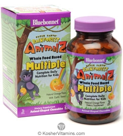 Bluebonnet Kosher Super Earth Rainforest Animalz Chewble Whole Food Based Multiple Orange Flavor 180 Chewables