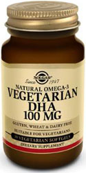 Solgar Natural Omega-3 Vegetarian DHA 100 mg Vegetarian Suitable Not Certified Kosher  60 Vegetarian Softgels