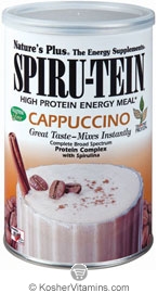Nature`s Plus Kosher Spiru-Tein Protein Shake Cappuccino Flavor Rice, Pea & Soy  1.1 LB.