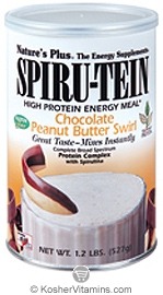 Nature`s Plus Kosher Spiru-Tein Protein Shake  Chocolate Peanut Butter Swirl Flavor Rice, Pea & Soy  2.3 LB.