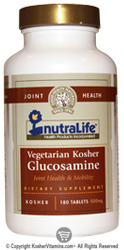 NutraLife Kosher Glucosamine 500 Mg 100% Vegetarian (not from shellfish) 180 Tablets