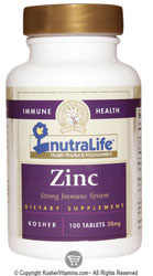 NutraLife Kosher Zinc 50 mg 100 Tablets