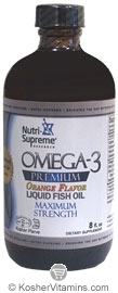 Nutri-Supreme Research Kosher Omega-3 Premium Liquid Fish Oil - Maximum Strength Orange Flavor 8 OZ