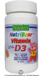 Navitco Kosher NutriBear Chewable Vitamin D3 400 IU Raspberry Flavor  60 Bears