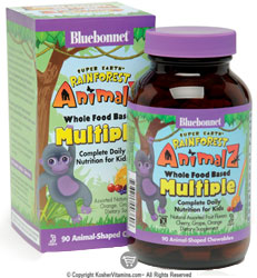 Bluebonnet Kosher Super Earth Rainforest Animalz Chewble Whole Food Based Multiple Assorted Fruit Flavors 90 Chewables