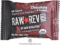 Raw Revolution Kosher 100 Calorie Organic Live Food Bar Chocolate & Cashew Parve 26 Bars
