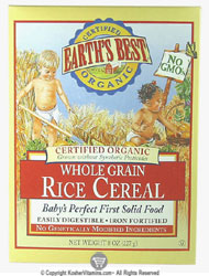 Earth&rsquo;s Best Kosher Whole Grain Rice Cereal Organic 8 OZ