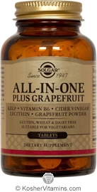Solgar All-In-One Plus Grapefruit Tablets Vegetarian Suitable Not Certified Kosher 250 Tablets