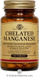 Solgar Kosher Chelated Manganese  100 Tablets