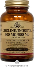 Solgar Kosher Choline/Inositol 500/500  mg 100 Vegetable Capsules