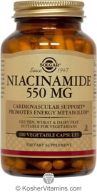 Solgar Kosher Niacinamide 550 Mg 100 Vegetable Capsules