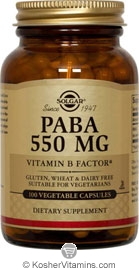 Solgar Kosher PABA  550 Mg 100 Vegetable Capsules