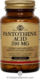 Solgar Kosher Pantothenic Acid 200 Mg 100 Tablets