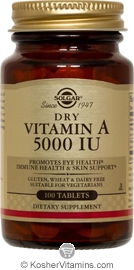 Solgar Kosher Vitamin A Dry  5000 IU 100 Tablets