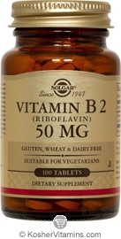 Solgar Kosher Vitamin B-2 (Riboflavin) 50 Mg 100 Tablets