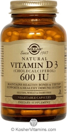 Solgar Kosher Vitamin D3 (Cholecalciferol)  600 IU  120 Vegetarian Capsules