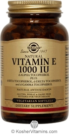 Solgar Vitamin E 1000 IU Vegetarian Suitable Not Certified Kosher 100 Vegetarian Softgels