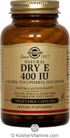 Solgar Kosher Dry Vitamin E  (d-Alpha Tocopheryl Succinate) 400 IU Dry 100 Vegetable Capsules