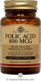 Solgar Kosher Folic Acid 800 Mcg 250 Vegetable Capsules