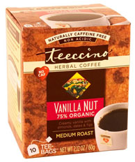 Teeccino Kosher Herbal Coffee Vanilla Nut Caffeine Free Star-K 10 Tea Bags