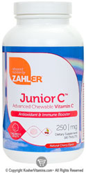 Zahlers Kosher Junior C (Chewable Vitamin C) 250 Mg Cherry Flavor 180 Tablets