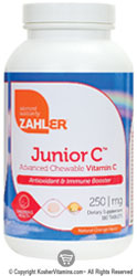 Zahlers Kosher Junior C (Chewable Vitamin C) 250 Mg Orange Flavor 180 Tablets