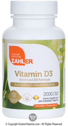 Zahlers Kosher Vitamin D3 2000 IU Chewable Orange Flavor 120 Chewables