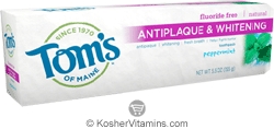 Toms Of Maine Kosher Natural Antiplaque and Whitening Fluoride-Free Toothpaste Peppermint Pack of 6 5.5 OZ