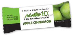 NuGo Nutrition Kosher NuGo 10 Raw Natural Energy Bar Apple Cinnamon -  Parve 12 Bars