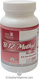 Nutri-Supreme Research Kosher B12 Methyl 1000 Mcg with B6, Folic Acid & Biotin 100 Sublingual Lozenges