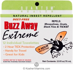 Quantum Buzz Away Extreme Natural Insect Repellant Individual Towelettes 12 Towelettes