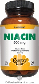 Country Life Kosher Niacin 500 Mg with Calcium and Magnesium 90 Tablets