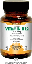 Country Life Sublingual Vitamin B12 500 Mcg with Folic Acid Natural Cherry Flavor 100 Lozenges