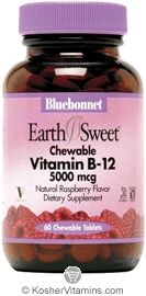 Bluebonnet Kosher EarthSweet Chewable Vitamin B12 5000 Mcg 60 Chewable Tablets