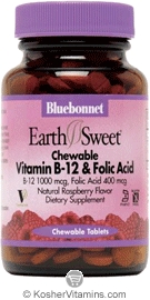 Bluebonnet Kosher EarthSweet Chewable Vitamin B12 & Folic Acid 180 Chewable Tablets