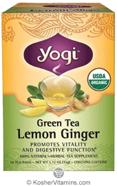 Yogi Tea Kosher Organic Green Tea Lemon Ginger 16 Tea Bags