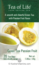 Tea Of Life Kosher 100% Natural Green Tea Passion Fruit 20 Tea Bags