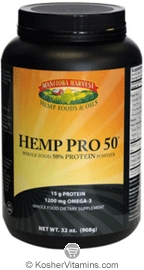 Manitoba Harvest Kosher Hemp Pro 50 - Whole Food 50% Protein Powder 32 OZ
