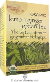 Uncle Lees Tea Kosher Imperial Organic Green Tea Lemon Ginger 18 Tea Bags